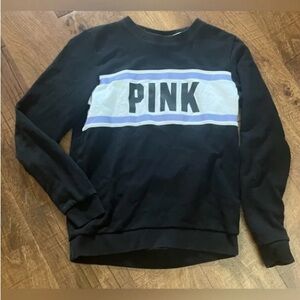 PINK Victoria's Secret Black Crewneck with Purple and White Accents